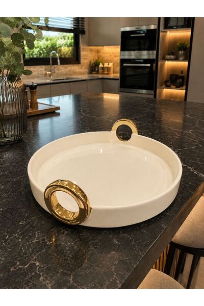 AROW Decorative Round Presentation Bowl Cream-31 cm Tkebt Cream