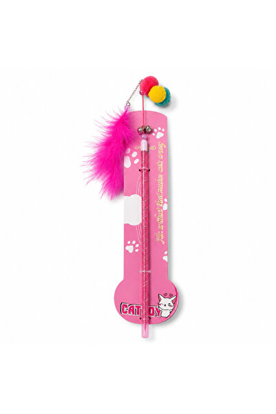 Cattooy Feather and fluffy ball fishing rod for cats, pink