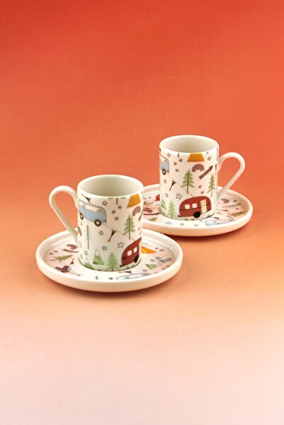 Bursa Porselen Dekor Camping Two-Person Porcelain Coffee Cup Set
