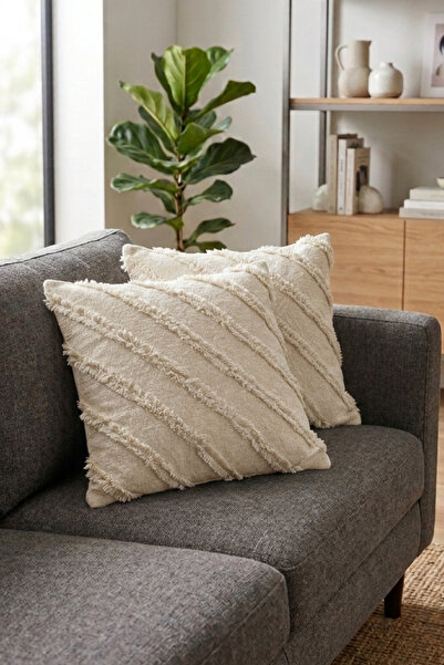 Onaltı Tekstil 2-Piece Bearded Chenille Throw Pillow Cover 45X45 cm Decorativ...