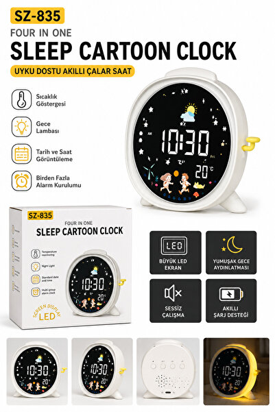 TECHNOMEN Çocuk Dijital Alarm Saati LED Ekranlı Gece Lambası Sıcaklık Gösterg...