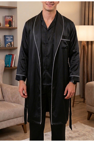 MOONTELLA Saten pijama takımı ve sabahlık SİYAH