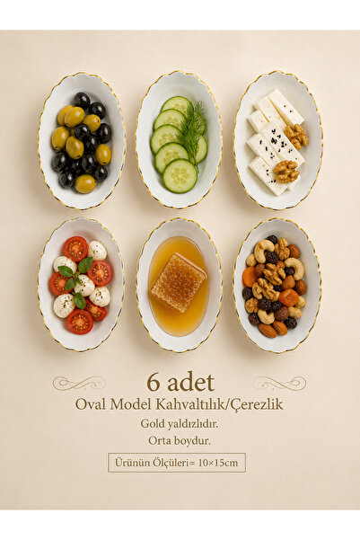 Hilamingo Home 6 Adet Oval Model Gold Yaldızlı Çerezlik