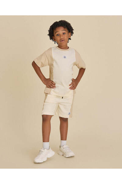 REDTAG Boys Beige Short Sleeve T-Shirt And Shorts Set