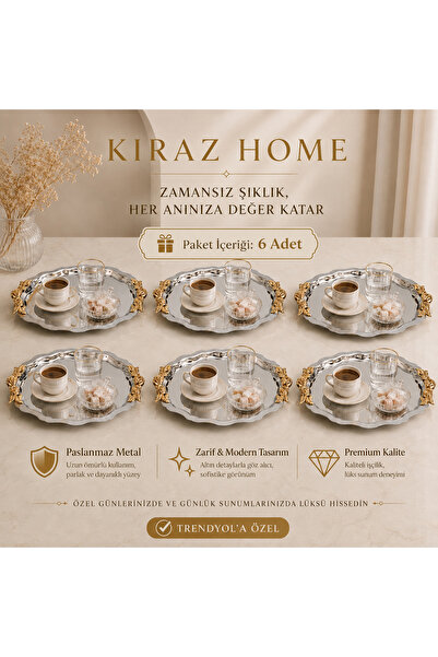 KİRAZHOME Lüks 6’lı Paslanmaz Sunum Tepsisi Kahve İkramlığı