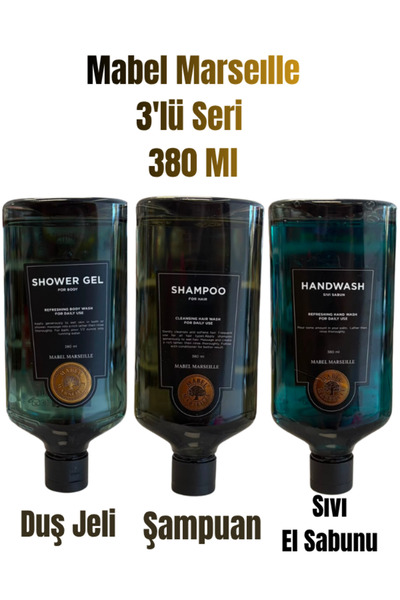 mabel marseille 3-Piece Personal Care Set 380 ml Shampoo + Shower Gel + Liqui...