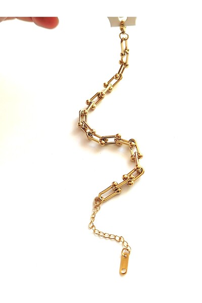 Umrece U Shaped Gold Stainless Steel Bracelet (18+5 cm)