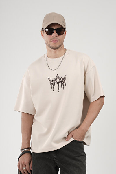 Butik Trend Biz Stone Embroidery Detailed Oversize Fit Men's T-Shirt