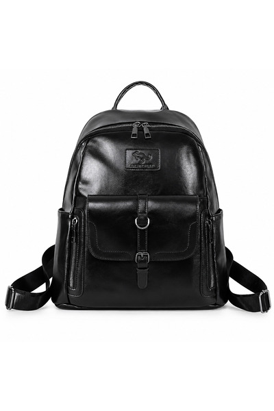 Buldug Women's Black Backpack Daily Use Zippered Multi-Compartment Leather St...
