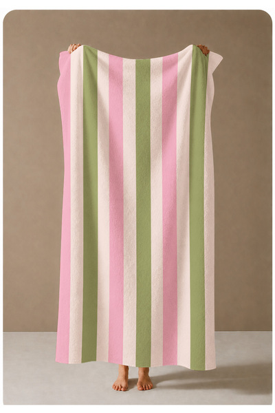 milroma Pink Green Vertical Stripe Patterned 70X150 Beach Towel