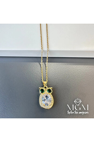 Inure Jewelry Steel Zircon Stone Owl Necklace - Kl0140