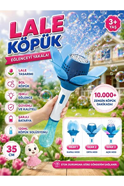 ÖZ KIRTASİYE Çiçek Lale Şeklinde Işıklı pembe ve mavi Şarjlı Pilli Baloncuk Y...