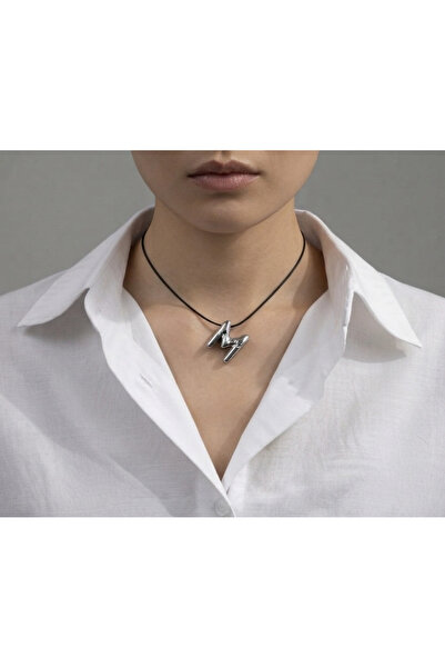 FM 💎   Premium Silver Color Shiny m Letter 316L Steel Necklace (45cm Length)