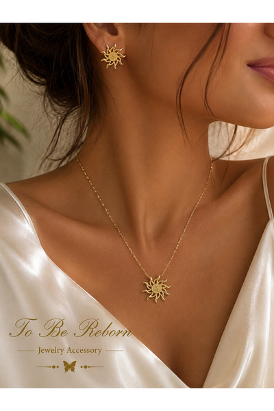 To Be Reborn JEVELRY ACCESSORY SELDA AÇIKEL Çelik Takı Seti Güneş Kolye Küpe