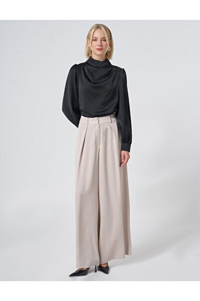Kayra Pleated Satin Trousers Stone