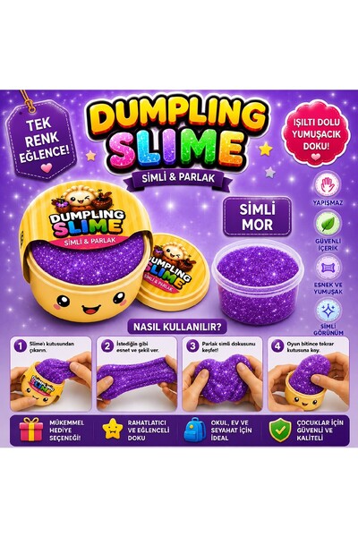 BKMC PARTY Çin Mantısı şeklinde Dumpling Slime Simli Oyun Hamuru Tekli | Glit...