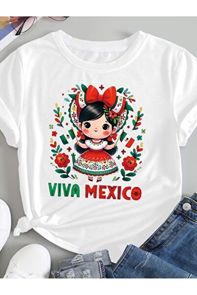 23 nisan تي شيرت نسائي بطباعة جرافيك VIVA MEXICO، مقاس كبير، بأكمام قصيرة ويا...