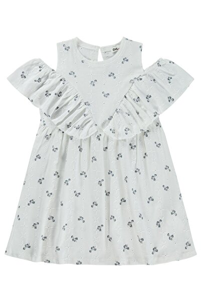 Civil Girls Embroidered Daisy Printed Dress for 6-9 Years - Ecru