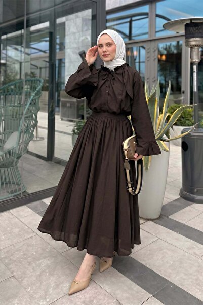 zenne Linen Suit with Flared Skirt 9357335 - Dark Brown