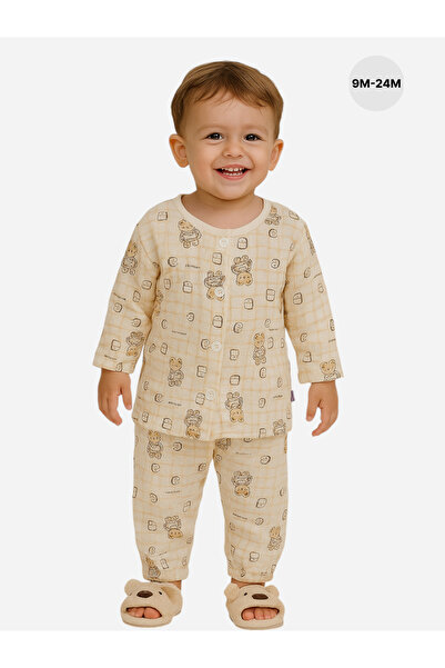 Victor and Jane By Styli Baby Boys Bear Print Muslin Cotton Top and Pyjama Set