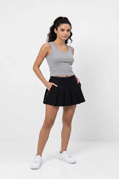 Giyim Dünyası Women's U-Neck Plain Tank Top Gray