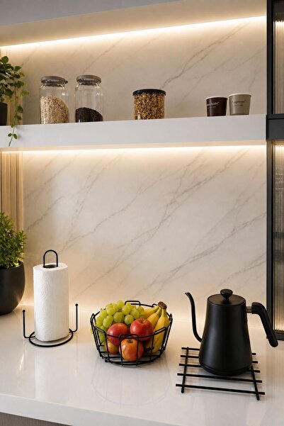 Edora Home Set of 3 Black Vertical Paper Towel Holders, Marble Coasters, Oval...