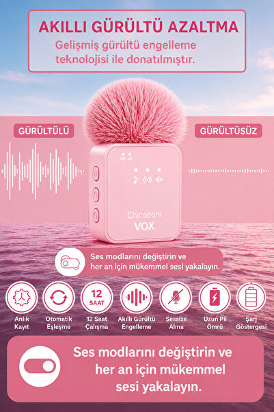 chiconom Onell Vox Pro 2’li Kablosuz Yaka Mikrofonu Type-C iPhone Android Uyumlu