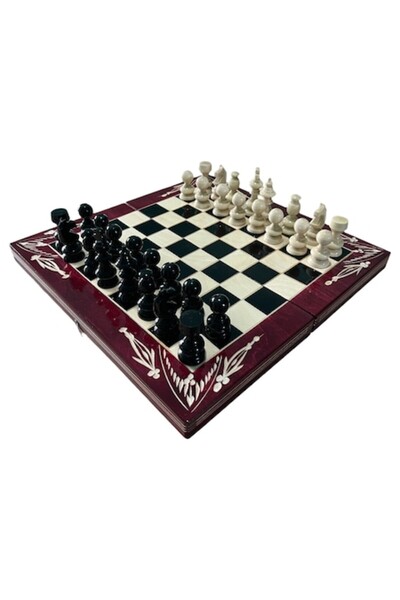 OEM Set de șah și table din lemn, lucrat manual, 38x38 cm, negru/roșu cu alb