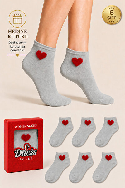 Ducks Socks Women's Heart Patterned Booties Socks Boxed Cotton 6-Piece Seamle...