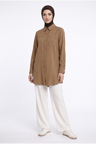 Armine Trend Çizgi li Basic Gömlek Tunik RAHAT KALIP