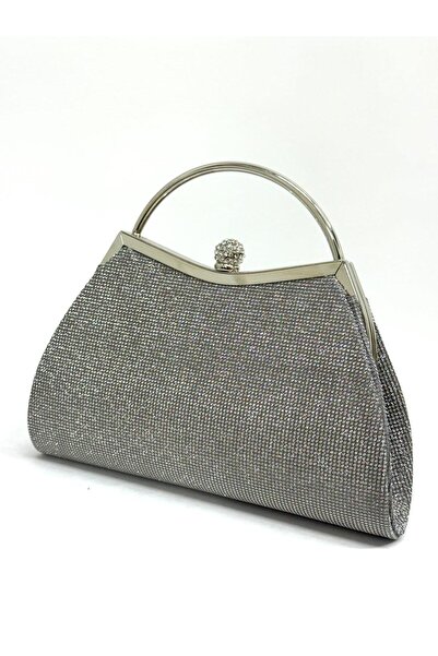NAZART Women's Big Stone Look Platinum Evening Dress Clutch Chain Strap Hand ...