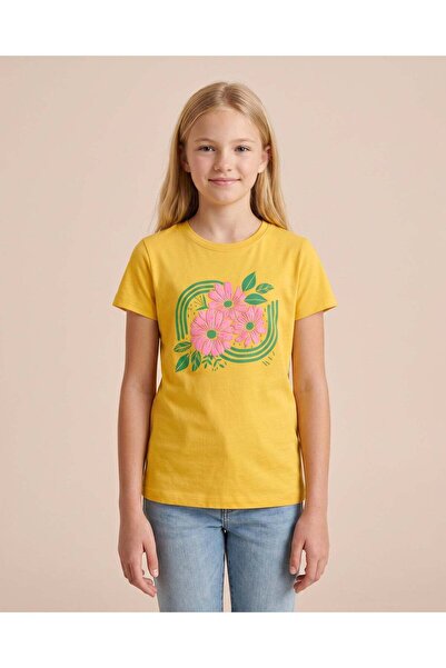 REDTAG Girls Senior Yellow Basic T-Shirt