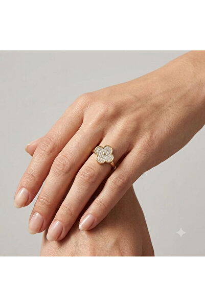 ANGELSS JEWELLERY Zircon Stone Flower Model Gold Color Ring Adjustable Vip St...