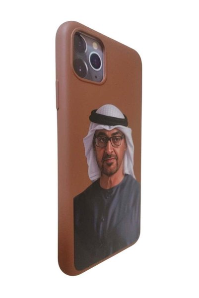 Generic iPhone 11 Promax Case features a multicolored portrait design of Sheikh Mohamed Bin Zayed Al Nahyan