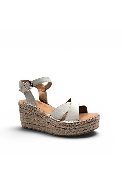 Bulldozer Genuine Leather Beige Color Women's Wedge Sole Espadrille Sole Sand...