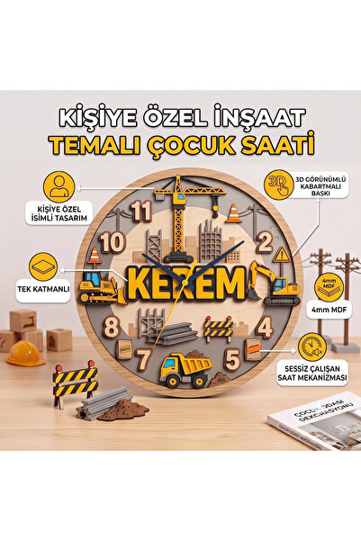 Kutup Yıldızı Tasarım Atölyesi Kişiye Özel İsimli İnşaat Temalı Erkek Çocuk D...