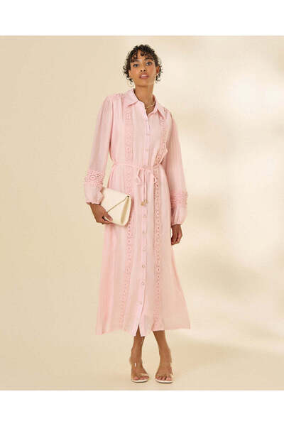REDTAG Women Pink Striped Midi Dress