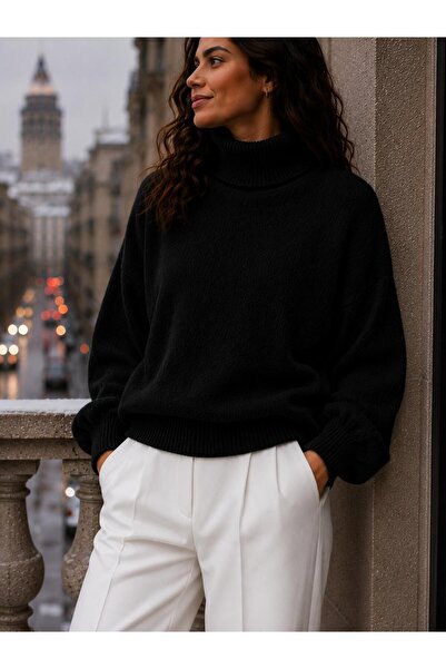 Sfg Life Moda Pulover oversize cu guler înalt și plușat pentru femei