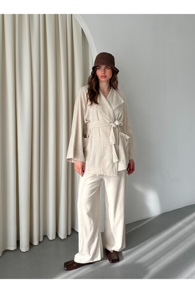 My Blog Natural Romna Raw Linen Jacket and Trousers Set - 2Y8447