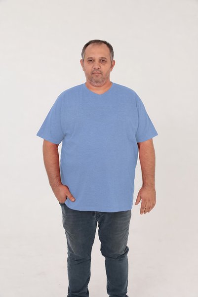 BİG NONA Men's Large Size V-Neck Short Sleeve T-Shirt / 100% Cotton Kagi Fabric