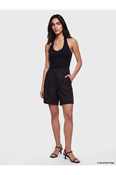 LC Waikiki Black Linen Blend Women's Pleated Shorts