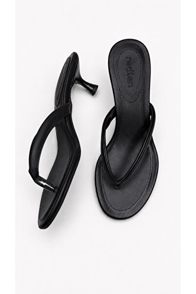 redtan Women's Black Flip-Flop Heeled Slippers with Thin Straps, Stylish Dail...