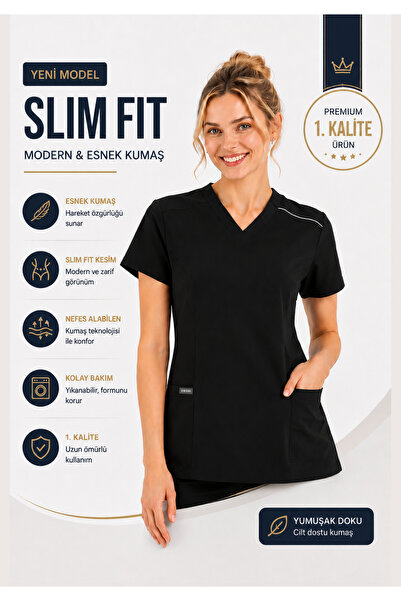 Simirna Üniforma Scrubs Doctor Nurse Uniform Lycra Premium Slim Fit Model Sin...