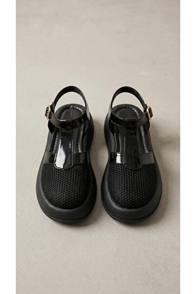 Beyond Women's Black Mesh Detailed High-Heel Sandals Byndk90