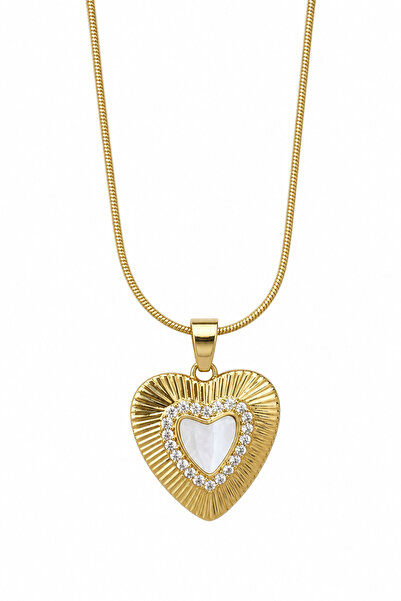 Jack Ferrero Yellow Color Heart Pendant with Stone Detail Steel Necklace Wome...