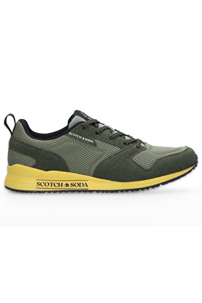 Scotch & Soda Pantofi sport barbati din piele si insertii textile verde, Scot...