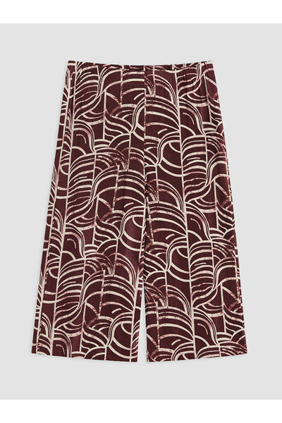 LC Waikiki Burgundy Elastic Waist Patterned Women's Capri
