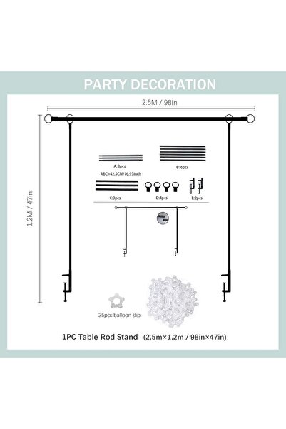 T&Y FOTO Masa Tagı Standı Doğum Günü Parti Süsleme Davet Etkinlik Balon Kemeri 40-240cm Ayarlanabilir 120X240CM