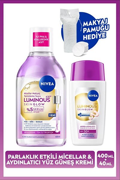 NIVEA SPF50 Güneş Koruyucu Luminous630 Skin Glow Yüz Kremi ve Micellar Makyaj...