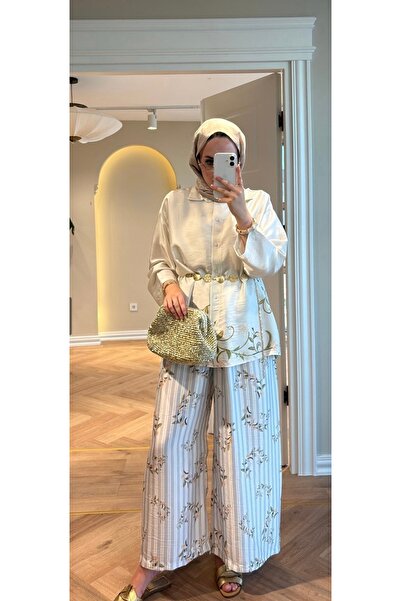 MODA S&S BZLİNE Desenli pantolonlu ikili tasarım takım